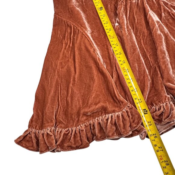 ANTHROPOLOGIE ODILLE Crushed Velvet Skirt Sz 2 Ruffle Hem Rusty Orange Boho Y2K - Picture 10 of 13